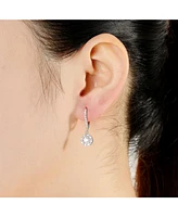 Sterling Silver White Gold Plating with Clear Cubic Zirconia Round Drop Earrings