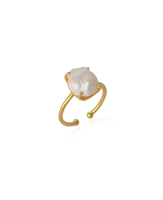 Spero London Natural Irregular Baroque Pearl Adjustable Sterling Silver Hammered Ring