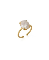 Spero London Natural Irregular Baroque Pearl Adjustable Sterling Silver Hammered Ring