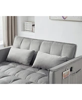 Sleeper Sofa Bed w/Usb Port, 3-in-1 adjustable sleeper with pull-out bed, 2 lumbar pillows and side pocket, soft velvet convertible sleeper sofa bed,