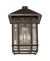 Jardin du Jour Sierra Craftsman Rustic Farmhouse Outdoor Wall Light Fixtures Set of 2 Rubbed Bronze 11" Seedy Glass for Exterior Barn Deck House