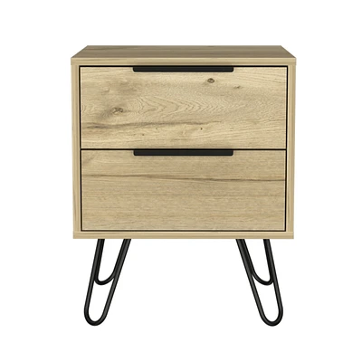 Two Drawer Nightstand in Faux Wood Finish for Bedside or Living Room