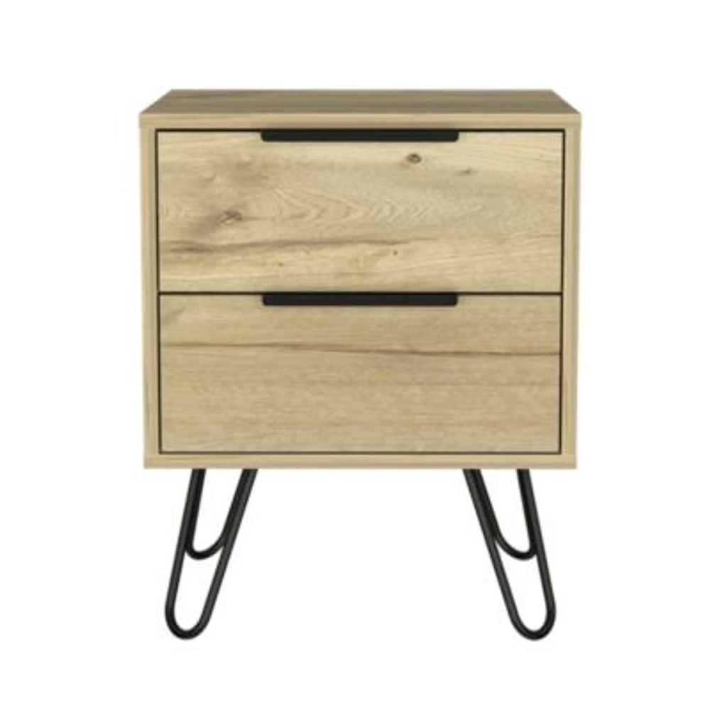 Slickblue Two Drawer Nightstand in Faux Wood Finish for Bedside or Living Room