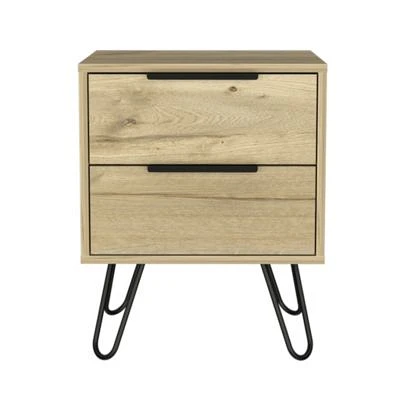 Slickblue Two Drawer Nightstand in Faux Wood Finish for Bedside or Living Room