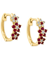 Lali Jewels Ruby (1/3 ct. t.w.) & Diamond (1/8 ct. t.w.) Extra-Small Hoop Earrings in 14k Yellow Gold, 0.15"