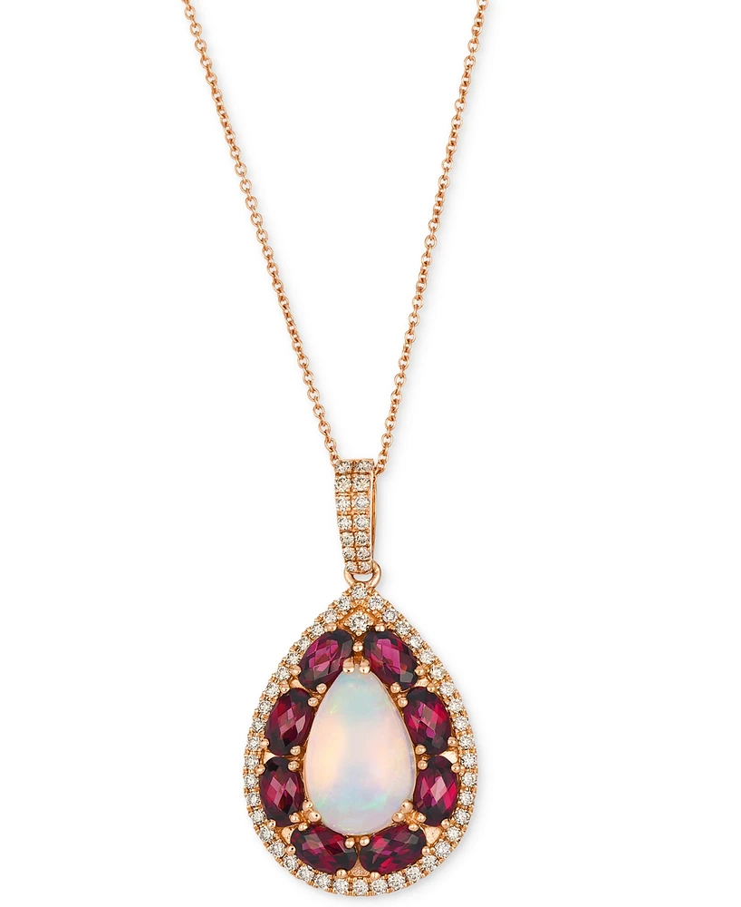 Le Vian Opal (1-1/2 ct. t.w.), Rhodolite (2-2/5 ct. t.w.) & Nude Diamond (1/2 ct. t.w.) Teardrop Pendant 20" Necklace in 14k Strawberry Gold