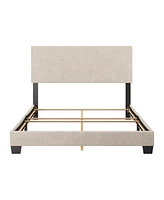 CorLiving Celeste Modern Low-Profile Upholstered Bed Frame with Padded Headboard in Full, King, Queen, and Twin