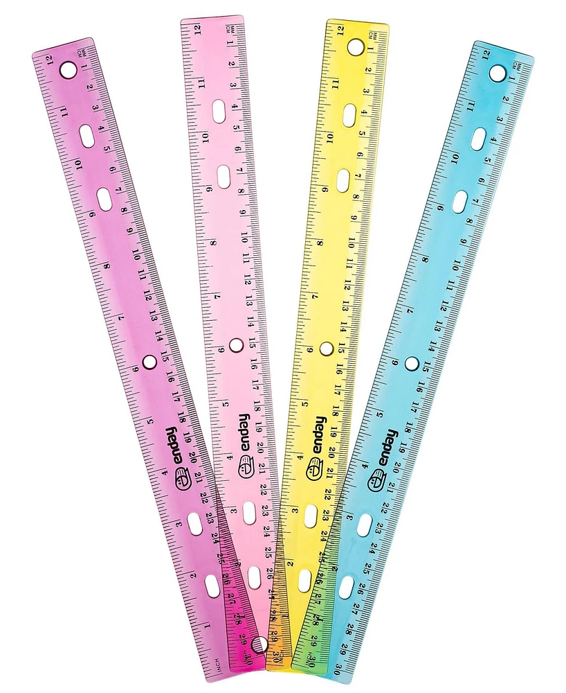 Ruler 12 Inch/ 30 Cm Jeweltone, Inches & Centimeters Plastic Straight Edge Rulers School Supplies, Standard Ruler for Kids Adults, Purple, Pink, Green