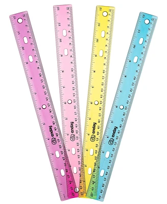Ruler 12 Inch/ 30 Cm Jeweltone, Inches & Centimeters Plastic Straight Edge Rulers School Supplies, Standard Ruler for Kids Adults, Purple, Pink, Green