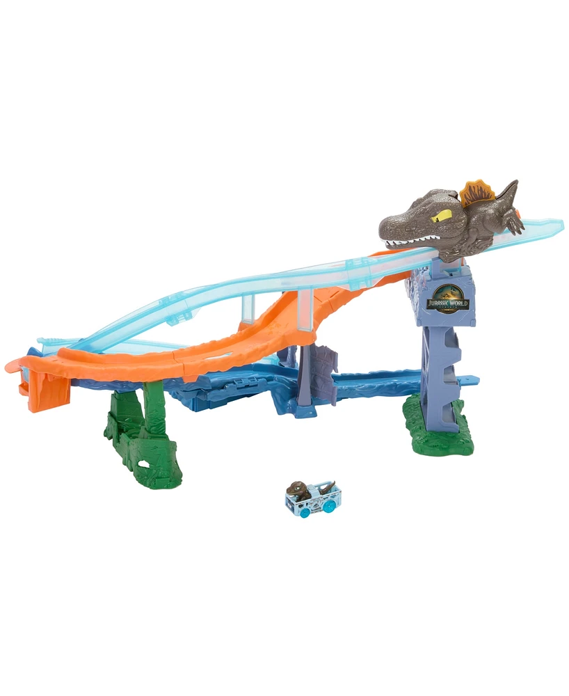 Hot Wheels RacerVerse Jurassic World Crash & Splash Track Set & Die-Cast Dinosaur Toy Car