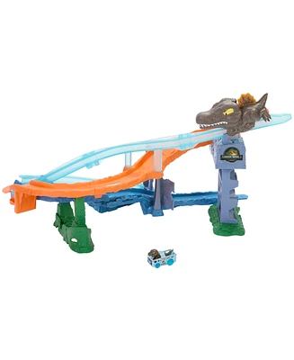 Hot Wheels RacerVerse Jurassic World Crash & Splash Track Set & Die-Cast Dinosaur Toy Car