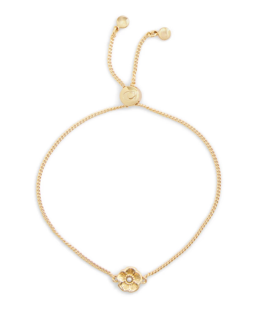 Coach Faux Cultivated Pearl Signature Tea Rose Slider Bracelet