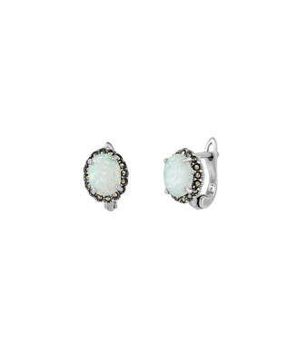 Spero London High Quality White Opal Earrings With Marcasite Gemstone