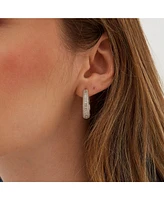 Spero London Elliptical Oval Chunky Hoop Sterling Silver Zirconia Earring