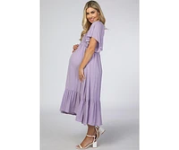 Pinkblush Maternity Lavender Smocked Ruffle Dress
