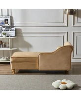 Modern Upholstery Chaise Lounge Chair With Storage Velvet (Khaki)