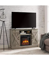 American retro Farmhouse Classic Media Tv Stand Antique Entertainment Console with 18" Electric Fireplace Insert for Tv up to 50" with Open and Closed
