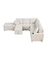 84.7" Convertible Sectional Sofa Bed with Ottoman