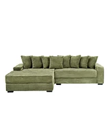 Green Corduroy Sofa w/ Cup Holders, Lockers & Reversible Chaise