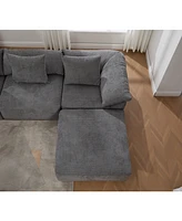 142" L-Shaped Chenille Sectional Sofa Sleeper with Ottoman, Gray