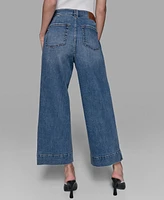Karl Lagerfeld Paris Petite High Rise Cropped Wide-Leg Jeans