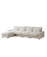126" Corduroy L-Shaped Sofa w/ Cup Holder, Usb