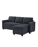 Upholstered Pull Out Sectional Sofa with Storage Chaise, Convertible Corner Couch, Dark Grey