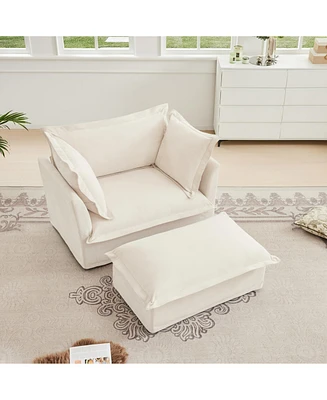Upholstered Armchair with Ottoman & Pillows (Set of 2)