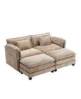 Plush Chenille Sofa with Detachable Armrests