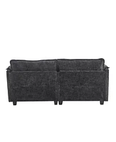 Plush Chenille Sofa with Detachable Armrests, Footstools and Side Pockets