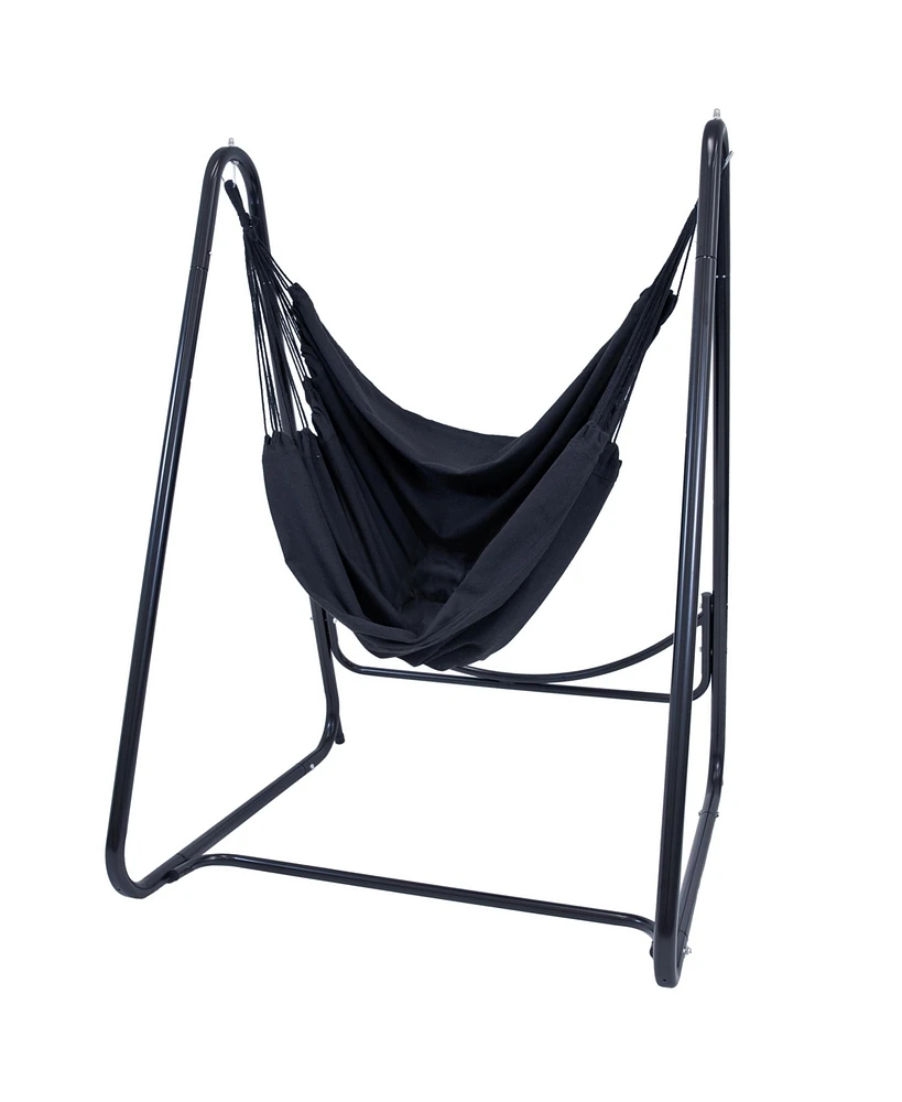 Patio Hammock Chair with Stand - Hanging Hammock Swing Chair with Stand for Outside - Heavy-Duty Steel - A-Frame - Black