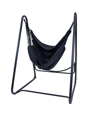 Patio Hammock Chair with Stand - Hanging Hammock Swing Chair with Stand for Outside - Heavy-Duty Steel - A-Frame - Black