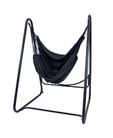 Patio Hammock Chair with Stand - Hanging Hammock Swing Chair with Stand for Outside - Heavy-Duty Steel - A-Frame - Black