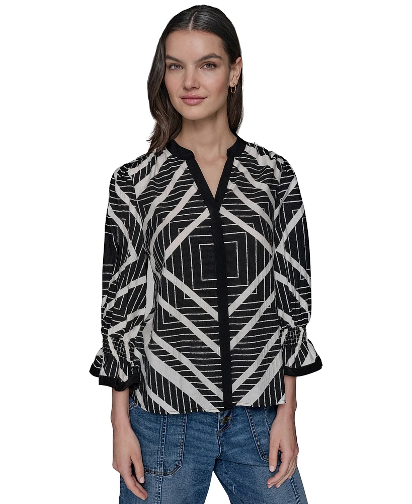 Karl Lagerfeld Paris Women's Geo-Print 3/4-Sleeve Woven Top