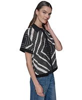 Karl Lagerfeld Paris Women's Geo-Print Button-Down Short-Sleeve Top