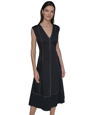 Karl Lagerfeld Paris Women's Stitch-Trimmed Midi Dress