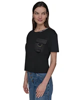Karl Lagerfeld Paris Women's Buckle-Pocket Knit Top