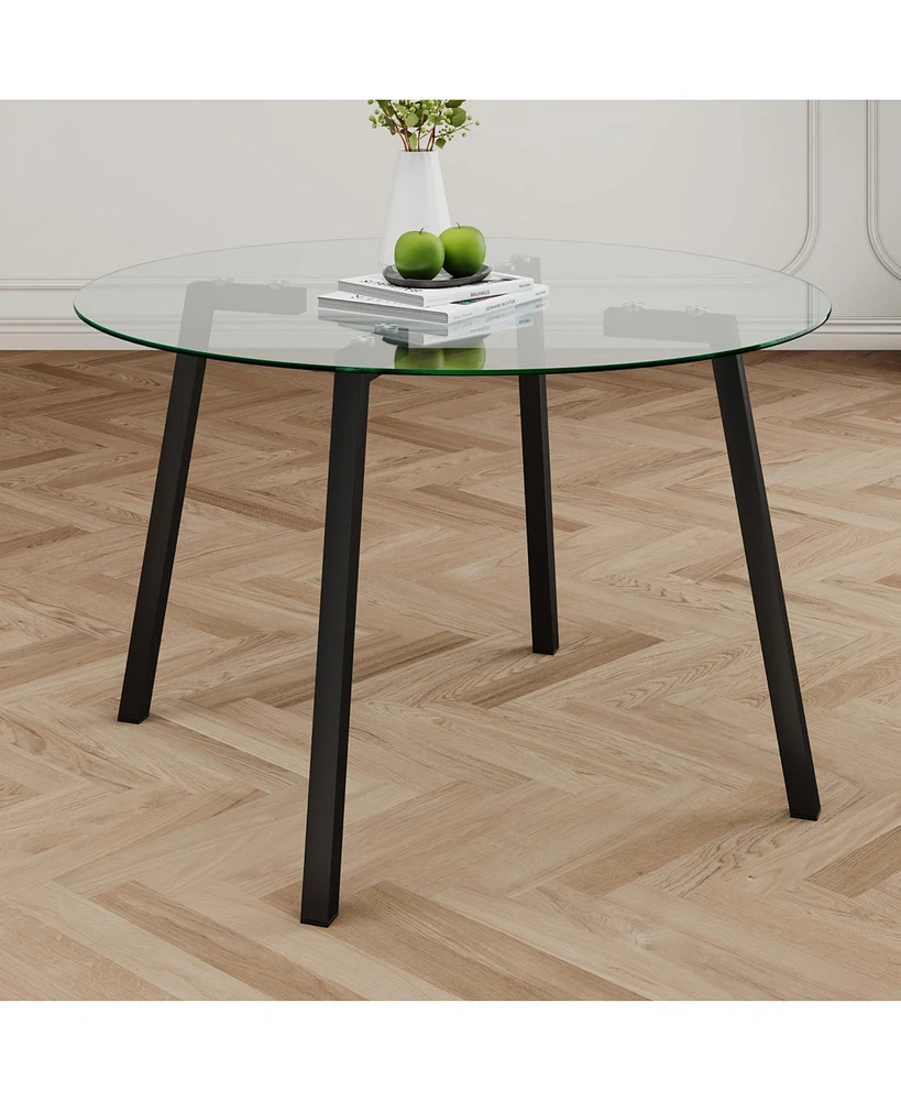 47.2" Modern Round Glass Dining Table with Black Legs