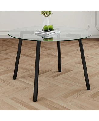47.2" Modern Round Glass Dining Table with Black Legs