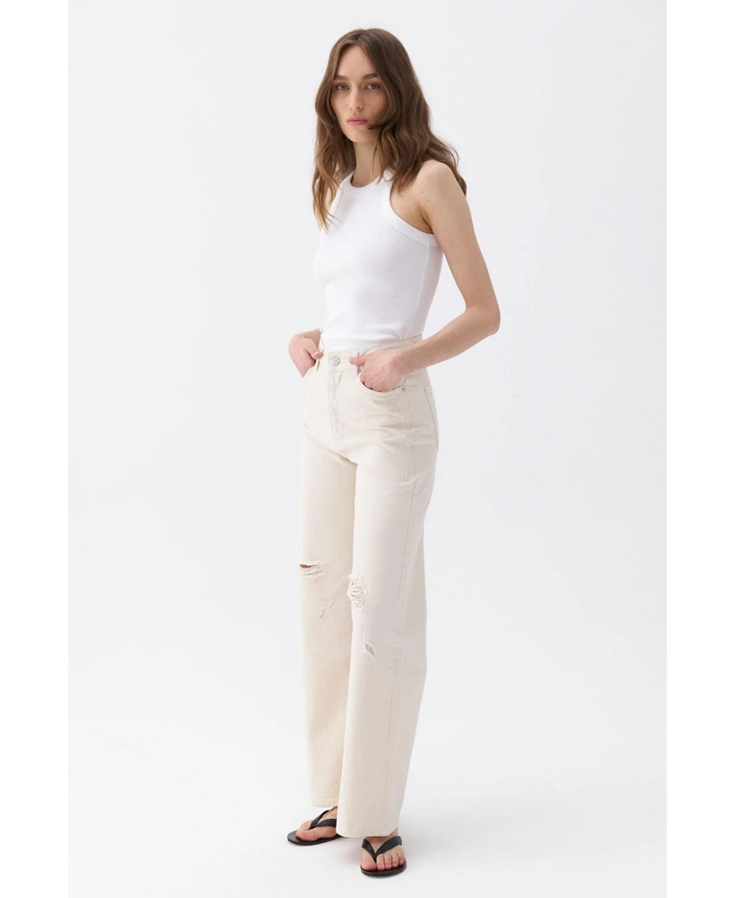 Nocturne Women's Ripped Wide Leg Jeans