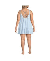 Lands' End Plus Cotton Gauze Metallic Tiered Mini Cover-up Dress