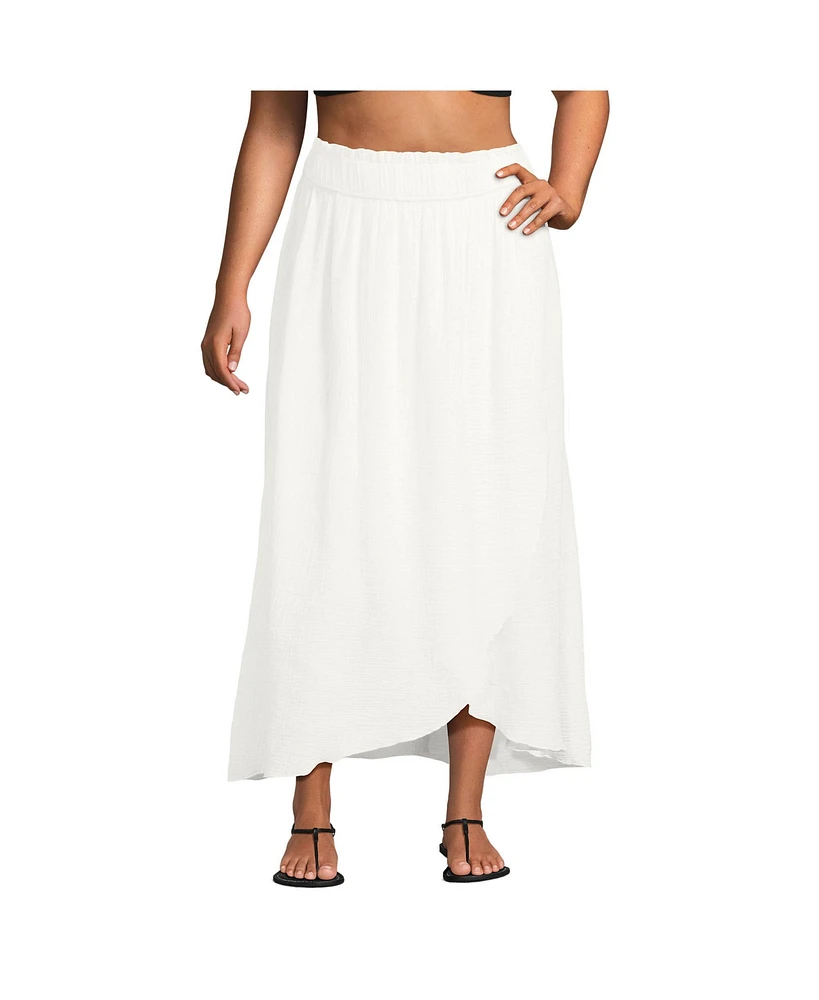 Lands' End Plus Cotton Gauze Maxi Swim Cover-up Skirt