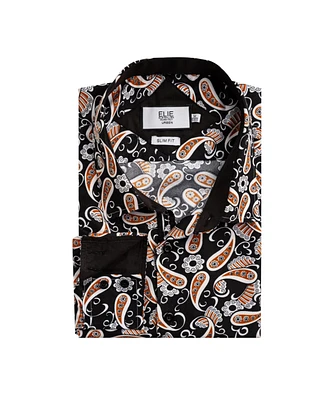 Elie Balleh Big Boys Black Paisley Sport Slim Fit Shirt