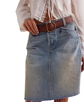 Free People Women's Suzy Raw-Edge-Hem Denim Skirt