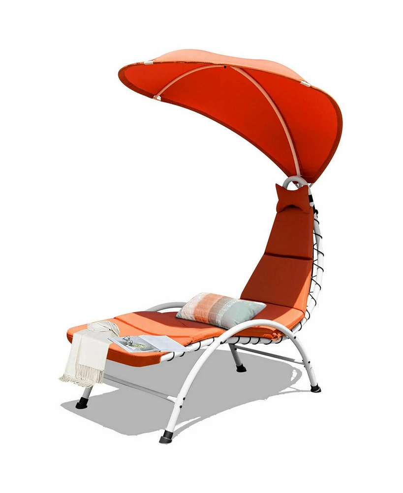 Gymax Patio Lounge Chair Chaise Outdoor w/ Steel Frame Cushion Canopy