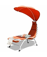 Gymax Patio Lounge Chair Chaise Outdoor w/ Steel Frame Cushion Canopy