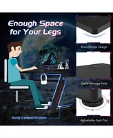 45.5 Gaming Desk, Z Shaped Racing Game Table with Carbon Fiber Surface, Mouse Mat, Headphone Hook, Cup Holder, Game Handle Rack, Ergonomic Home Office