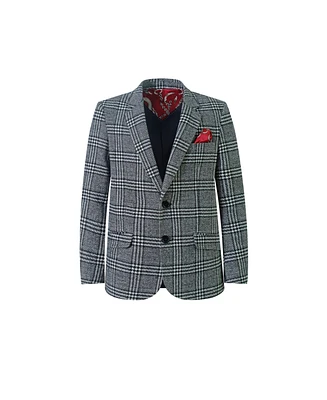 Elie Balleh Boys Black Slim Fit Windowpane Blazers Sports Coat Jacket