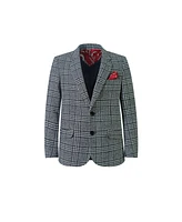 Elie Balleh Boys Black Slim Fit Windowpane Blazers Sports Coat Jacket