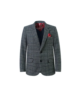 Slim Fit Windowpane Blazers Sports Coat Jacket for Boys - Grey, S/8